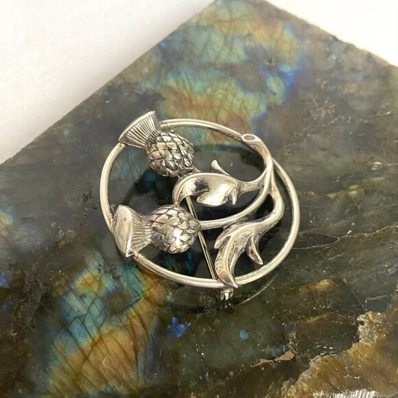 VTG Signed BEAU Sterling Silver 925 1.5" Round Thistle Brooch Flower Brooch - Picture 14 of 16